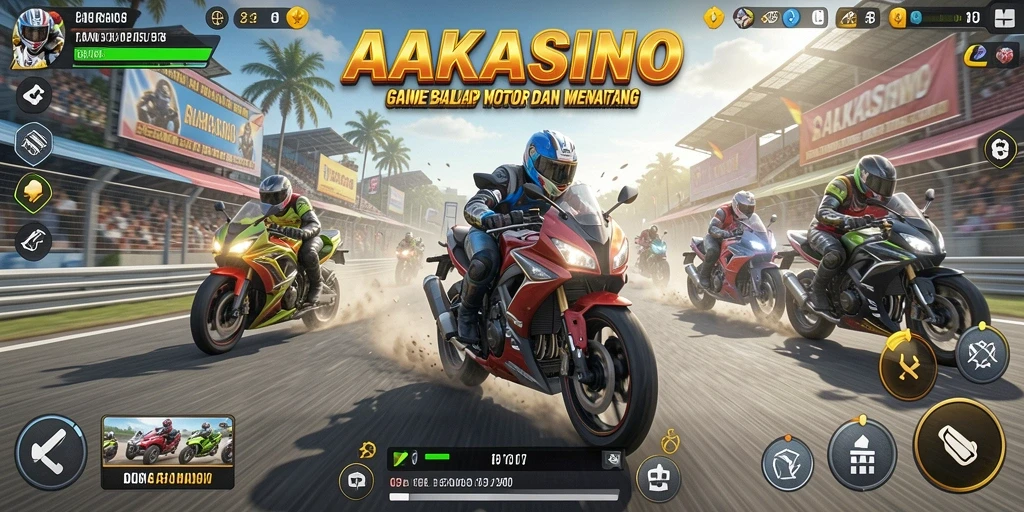 Screenshot AAKASINO menampilkan aksi balapan motor yang seru dan intens.