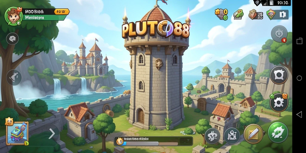 Screenshot gameplay PLUTO88 menampilkan aksi pertahanan menara yang mendebarkan.